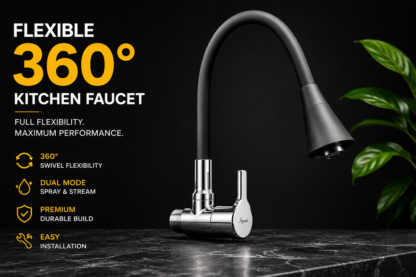 360° Flexible Kitchen Sink Faucet – Dual Mode Spray & Stream Mixer Tap | Matte Black & Chrome Finish