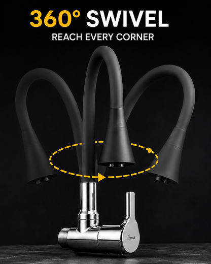 360° Flexible Kitchen Sink Faucet – Dual Mode Spray & Stream Mixer Tap | Matte Black & Chrome Finish